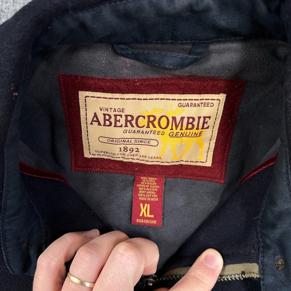 Vintage Abercrombie Fitch Navy Wool Blend Coat Jacket Men XL Full Zip Heavy Y2K - Picture 5 of 8